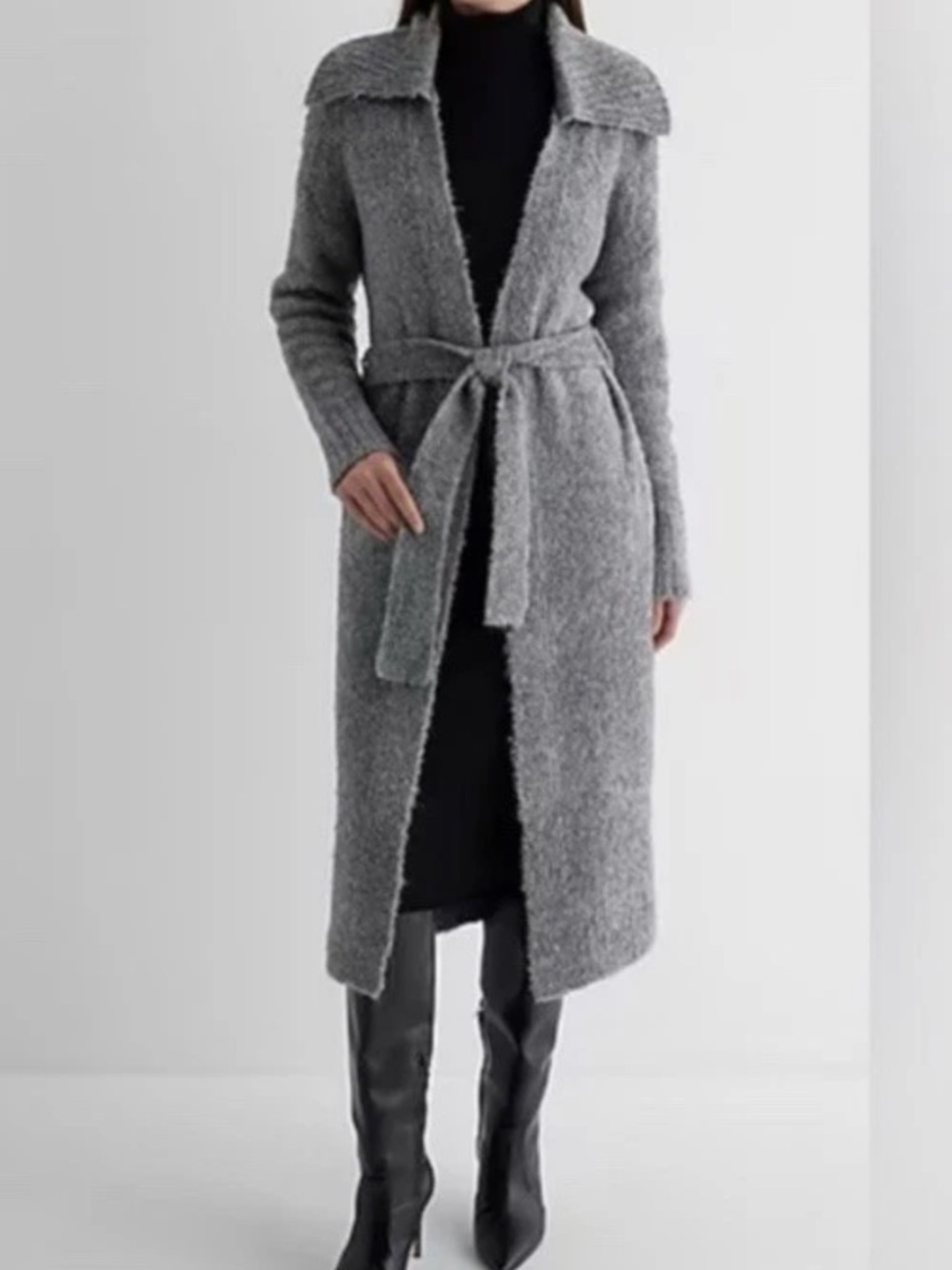 Express Gray Longline Belted Cardigan Sweater Duster Coat Size M NWT